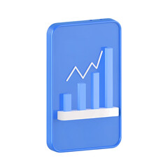 3d blue tablet displaying upward trend bar chart and line graph