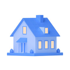 Cozy blue house with glowing windows on a dark backdrop minimalist design