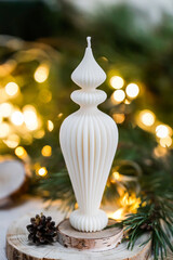 Eco-friendly, unique, luxurious handmade beautifully shaped soy wax candle in the vintage room, Christmas gift