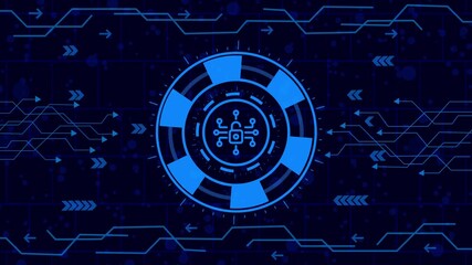 Futuristic technology interface with a padlock in the center, symbolizing cybersecurity and data protection in a digital world with abstract circuit patterns - Powered by Adobe