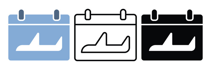 3 Styles Set Calendar with Airplane Return Icon – Trip Back Symbol