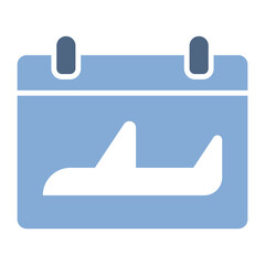 Blue and White Calendar with Airplane Return Icon &ndash; Flight Back and Trip Home Symbol