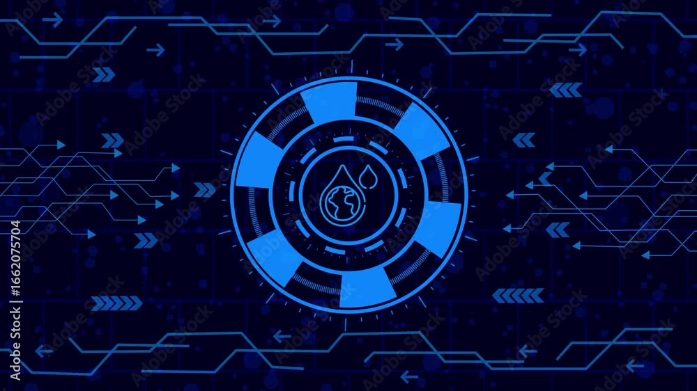 Wall mural futuristic hud interface with circular elements and digital network lines, creating a hightech and m