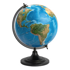 World Globe on Black Stand Showing Continents and Oceans