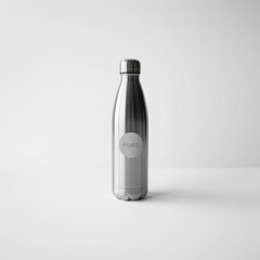 Sleek metallic water bottle with pure label stainless steel