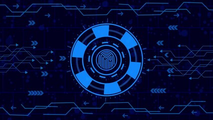 Futuristic technology interface with fingerprint recognition, showcasing modern digital connectivity and advanced network communication in a blue color scheme - Powered by Adobe