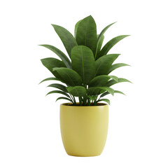 3D Render of Lush Green Potted Plant in Yellow Pot