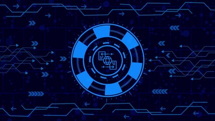 Futuristic technology interface with global data transfer, showcasing modern digital connectivity and advanced network communication in a blue color scheme - Powered by Adobe