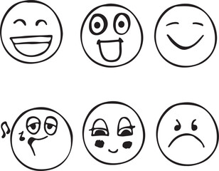 Vector set of hand drawn faces, moods isolated
