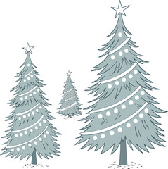Three stylized Christmas trees with lights holiday