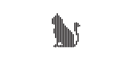 Minimalist sitting cat silhouette composed of vertical black linear stripes.