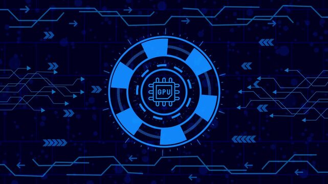 Futuristic blue hud element featuring a gpu icon, ideal for gaming, technology, or computerrelated projects, highlighting performance and advanced graphics capabilities