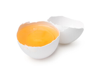 One broken chicken egg isolated on white