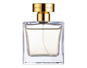 Elegant Crystal Perfume Bottle with Golden Cap Isolated on Transparent PNG