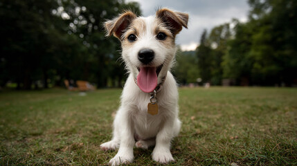 Playful pet portrait showcasing joy and friendliness.