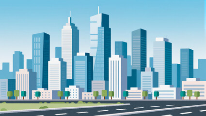 Fototapeta premium Flat illustration of modern city skyline, minimalistic vector design