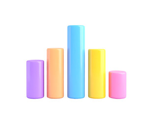 Colorful bar graph showcases statistical data with vibrant cylindrical columns against a transparent backdrop, representing data visualization.