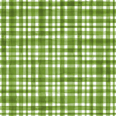 Watercolor green plaid, gingham fabric texture