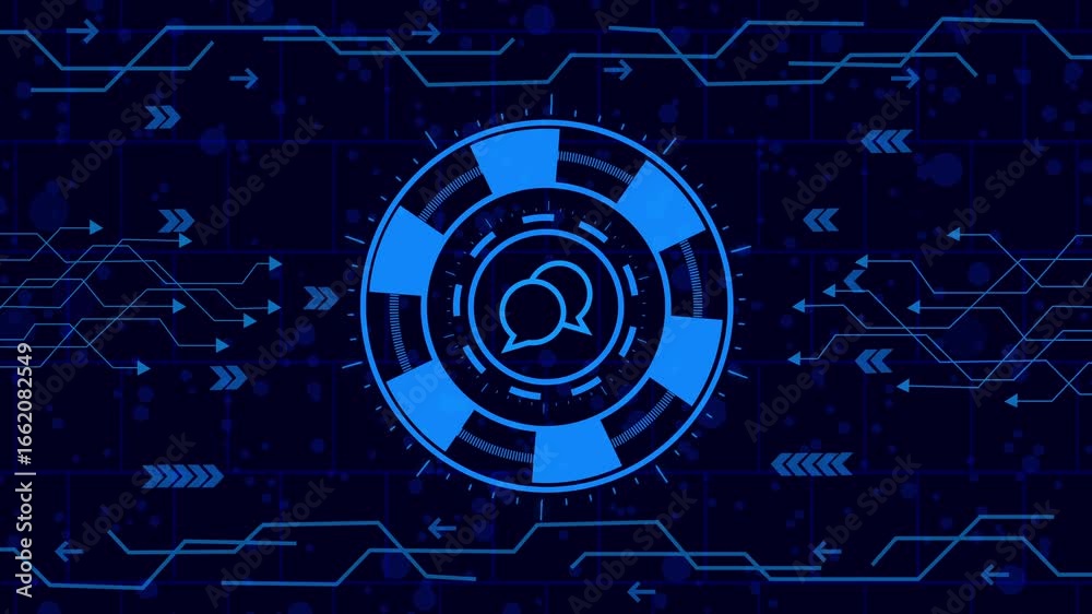 Wall mural text message icon animation.futuristic technology background with a glowing blue chat bubble icon in
