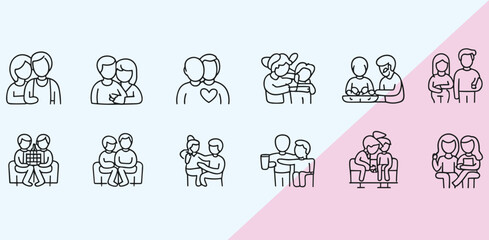 Fototapeta premium Collection of Vector Line Art Illustrations Depicting Couples in Various Poses and Relationships for Valentine's Day and Love Themes