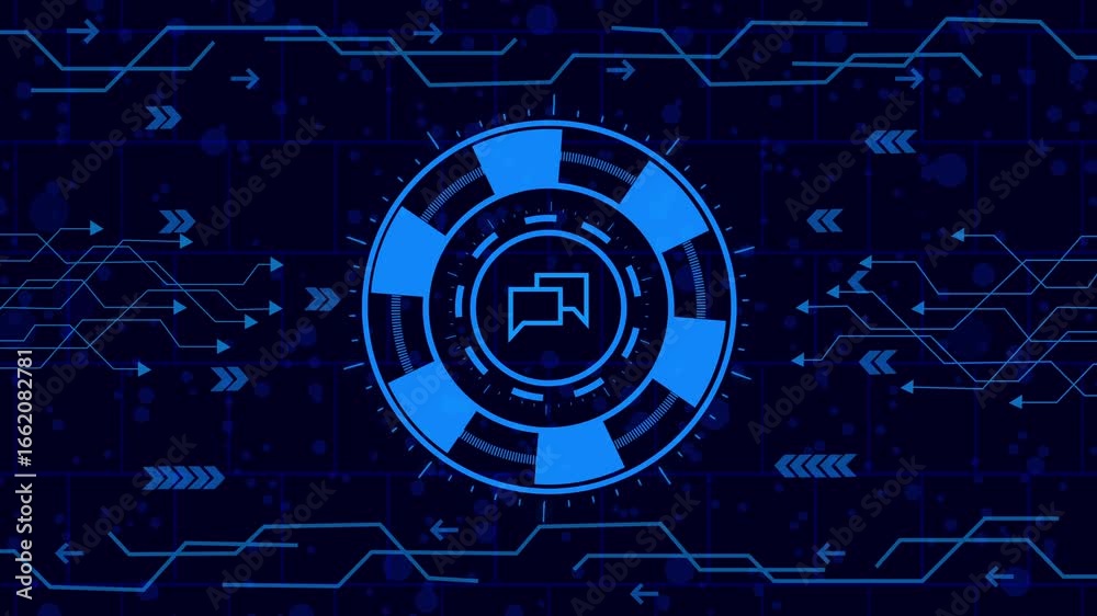 Wall mural text message icon animation.futuristic technology background with a glowing blue chat bubble icon in