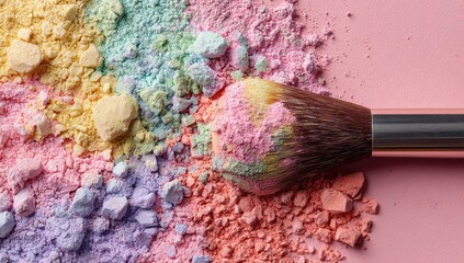 Colorful loose powder makeup and brush