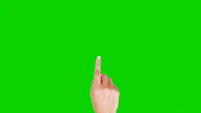 Light-skinned hand pointing upward against a solid lime green background