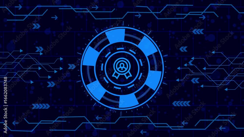 Wall mural animated hud interface element with a quality icon in the center of a chip on a dark background abst