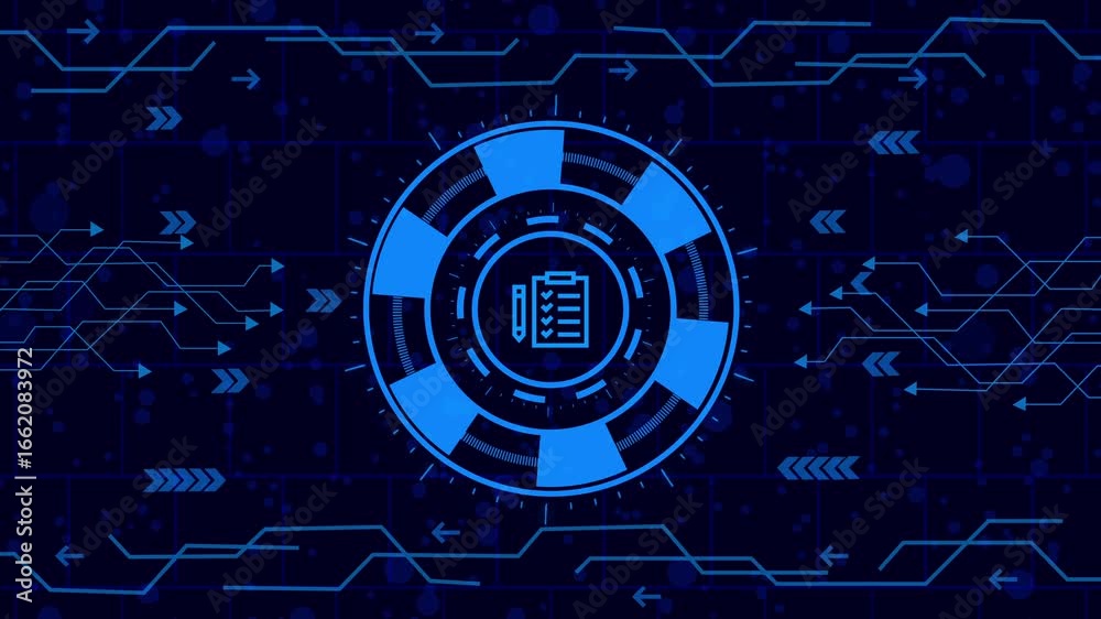 Wall mural advanced interface design showcasing a central circular element with a checklist icon, surrounded by