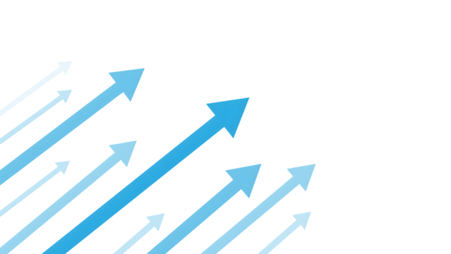 Multiple Blue Arrows Rising Diagonally Upward on Transparent Background, Symbolizing Business Growth and Direction. Perfect for Finance, Leadership and Motivation Illustration.
