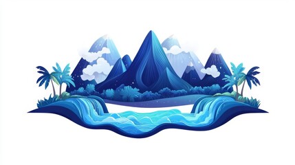 A serene digital illustration of mountains and water, showcasing nature's beauty with vibrant colors.