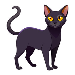 Fototapeta premium A simple vector cartoon drawing of a black cat silhouette sitting on a white background with a cute tail, perfect for an illustration