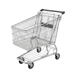3d wireframe rendering of a metal shopping cart with wheels and handle on a transparent background