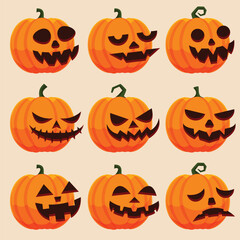 Set of Halloween Pumpkins with Different Faces