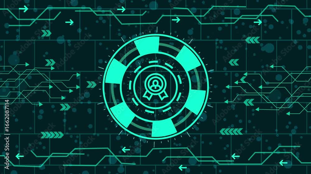 Wall mural animated hud interface element with a quality icon in the center of a chip on a dark background abst