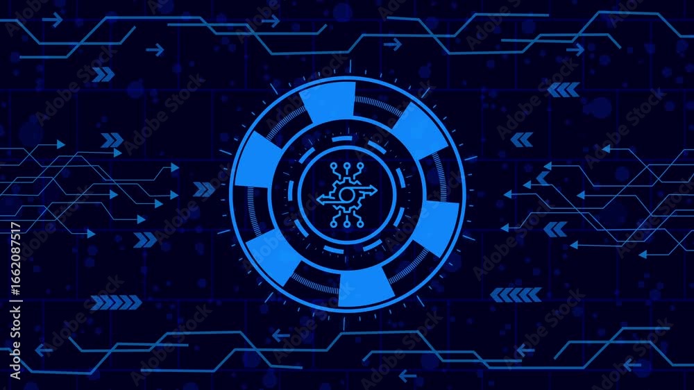 Wall mural futuristic digital interface with a glowing chip symbol, representing advanced technology, artificia