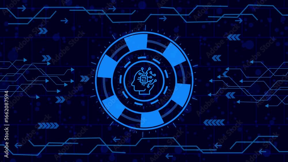 Wall mural futuristic hud interface with a head inside a circle, symbolizing artificial intelligence and machin