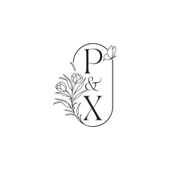 caligraphic style monogram luxury minimalist logo design PX wedding initial concept alphabet letter