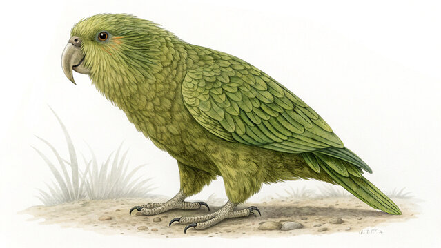 Extinct animal kakapo isolated on white background