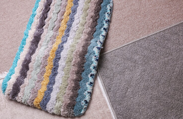 Beautiful soft shaggy carpets rugs close up.