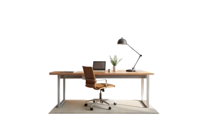Modern Minimalist Home Office with Wooden Desk isolated on white and transparent background