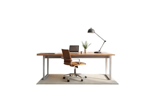 Modern Minimalist Home Office with Wooden Desk isolated on white and transparent background