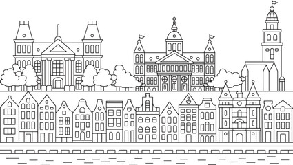 Amsterdam Skyline Vector Illustration A Detailed Outline of the Cityscape with Landmarks