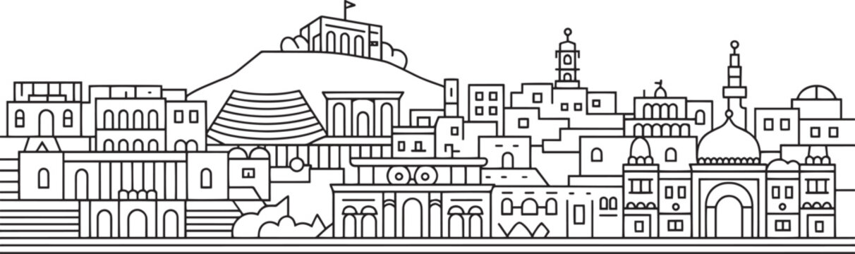 Aleppo Skyline Outline Vector Illustration Cityscape Silhouette with Landmarks and Monuments