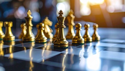 ビジネスシリーズ：ビジネス戦略のイメージ、チェスのピースとボード