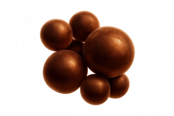 Glossy brown spheres arranged artistically, forming minimalist geometric pattern against transparent backdrop