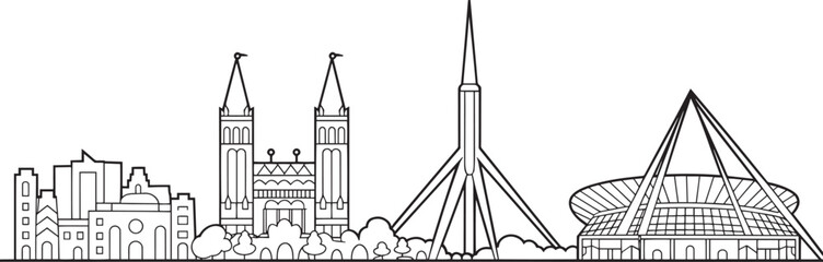 Canberra Australia Skyline Outline Vector Illustration Detailed Line Art of Australian Capital