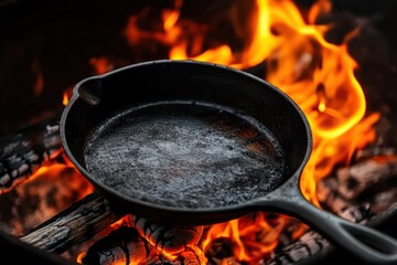 Cast Iron Skillet over Flames