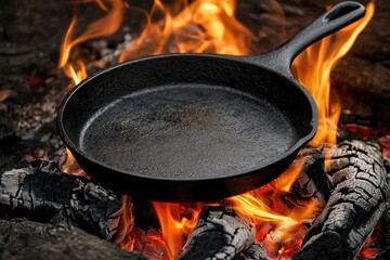 Cast Iron Skillet over Flames