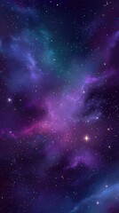 Obraz premium A vibrant nebula swirls in deep space, showcasing purple, pink, and teal hues, speckled with countless distant stars